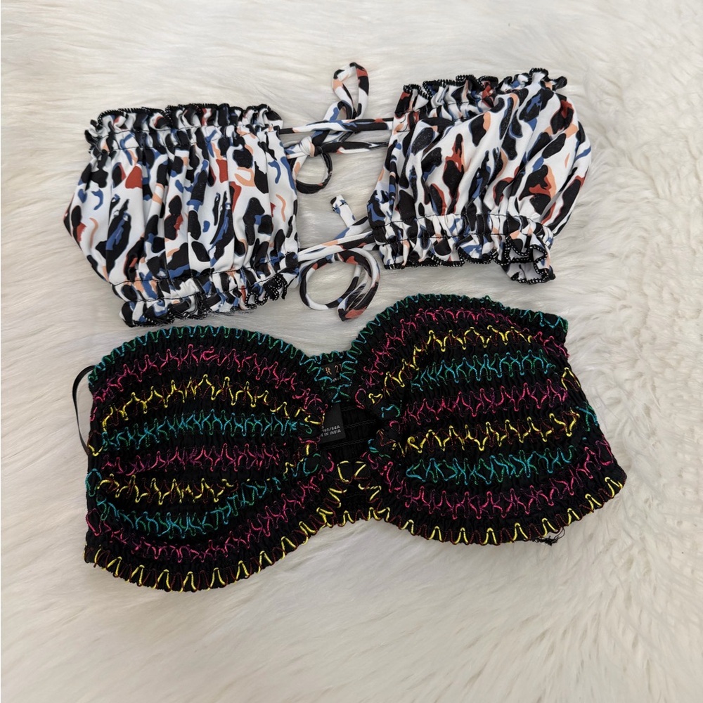 Two!! Colorful Strapless and Animal Print Bikini Bandeau Tops Sz S